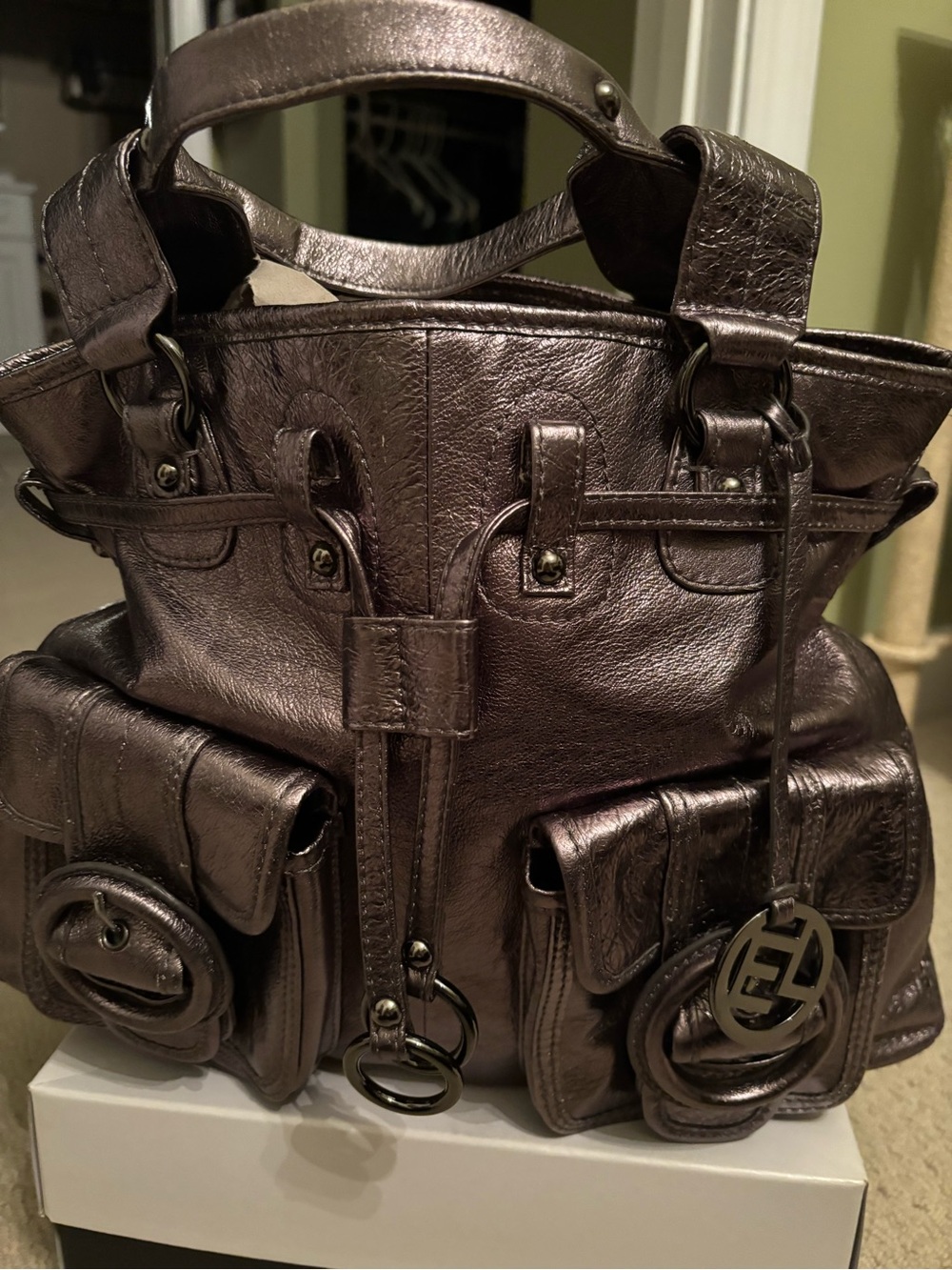 Elliott Lucca Metallic Bronze Leather Shoulder Bag